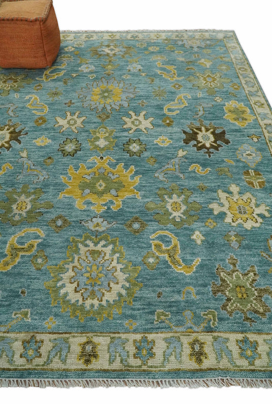 Blue and Moss Green Vintage Persian Hand Knotted, Antique Oushak 5x8, 6x9, 8x10, 9x12, 10x14, 12x15 Wool Rug, Living Room | CP815