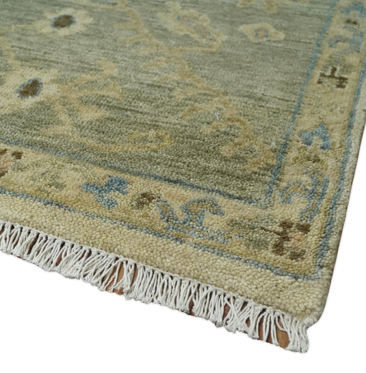 Traditional Beige and Moss Green Hand knotted 9x12 Vintage Oriental Oushak Area Rug, Living Room, Dinning and Kitchen Rug | CP818912