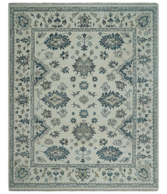 8x10 Large Handmade Vintage Persian Ivory,Blue and Gray Wool Area Rug |CP821810