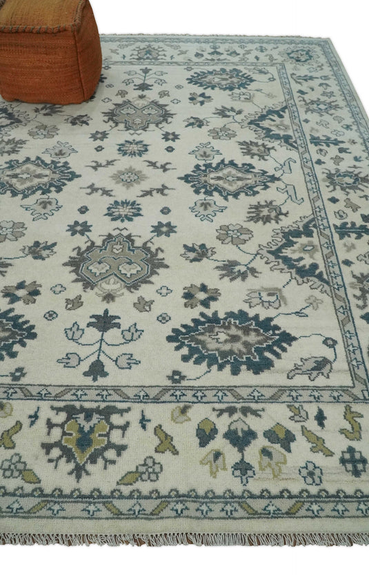 8x10 Large Handmade Vintage Persian Ivory,Blue and Gray Wool Area Rug |CP821810