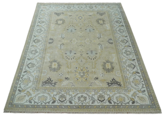 Traditional Beige, Silver and Ivory Hand knotted 10x14 Vintage Oriental Oushak Area Rug, Living Room, Dinning and Kitchen Rug | CP8241014