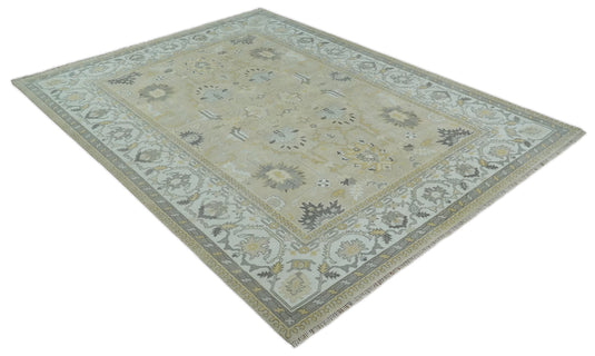 Traditional Beige, Silver and Ivory Hand knotted 10x14 Vintage Oriental Oushak Area Rug, Living Room, Dinning and Kitchen Rug | CP8241014
