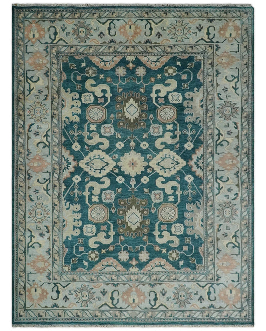 Antique Oriental Oushak 9x12 Large Handmade Vintage Persian Teal Blue, Beige and Silver Area Rug |CP826912