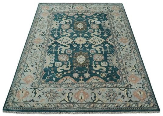 Antique Oriental Oushak 9x12 Large Handmade Vintage Persian Teal Blue, Beige and Silver Area Rug |CP826912