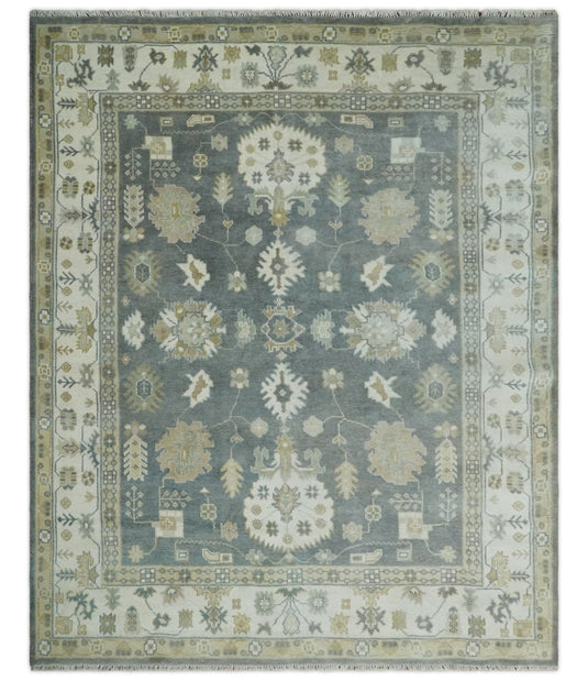 Antique Oriental Oushak 8x10 Large Handmade Vintage Persian Gray and Ivory Wool Area Rug |CP827810