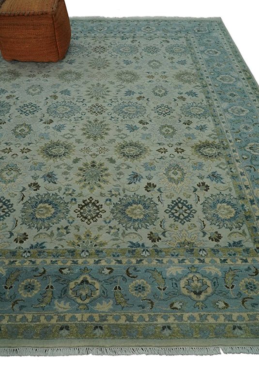 Fine Traditional Hand Knotted Beige and Blue 8x10 Fine Vintage Persian Style Antique Wool Rug | CP828810