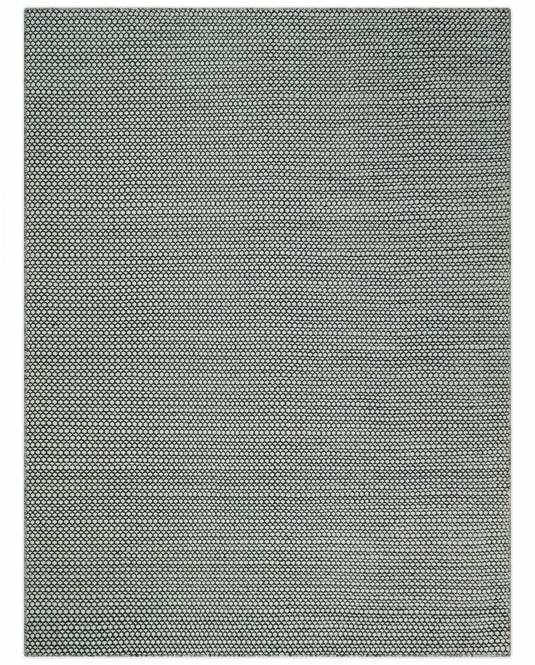 Modern Loop Pile Flatwoven Durrie Area Rug , Black And Ivory Living Room, Dinning Room Layering Rug | CP831