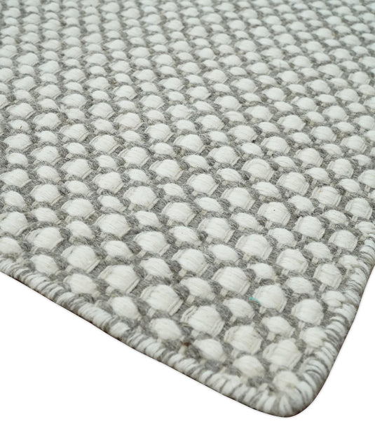 Modern Loop Pile Flatwoven Durrie Area Rug , Gray And Ivory Living Room, Dinning Room Layering Rug | CP832