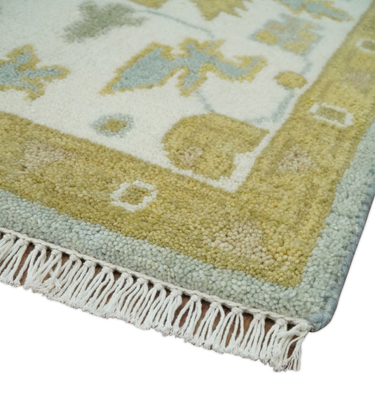 Hand Knotted 6x9 Blue, Mustard and Ivory Traditional Persian Oushak Wool Rug | CP83369