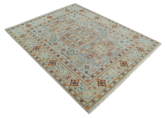 8x10 Hand Knotted Peach, Gray and Camel Traditional Persian Antique Oushak Area Rug | CP836810