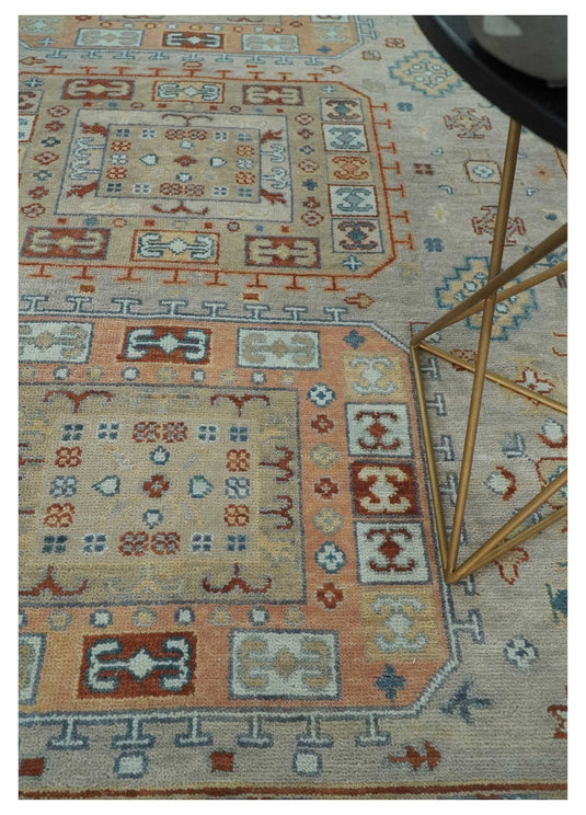 8x10 Hand Knotted Peach, Gray and Camel Traditional Persian Antique Oushak Area Rug | CP836810