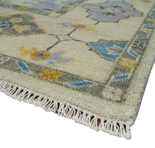 Traditional Hand knotted Oushak 8x10 Wool Persian Beige and Gray Vibrant Colorful Area Rug | CP837810