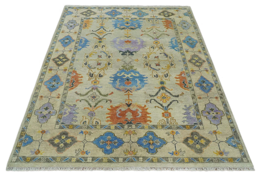 Traditional Hand knotted Oushak 8x10 Wool Persian Beige and Gray Vibrant Colorful Area Rug | CP837810