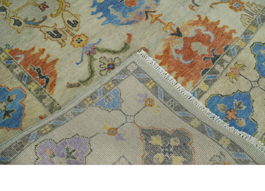 Traditional Hand knotted Oushak 8x10 Wool Persian Beige and Gray Vibrant Colorful Area Rug | CP837810