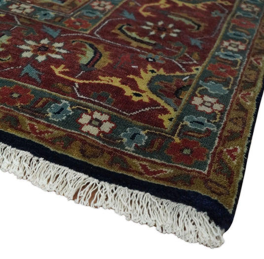 Fine Hand Knotted 6x9 Wool Traditional Antique Vintage Persian Blue and Red Area Rug | CP83869