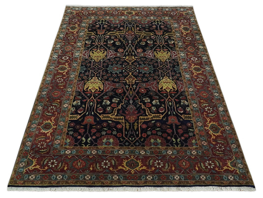 Fine Hand Knotted 6x9 Wool Traditional Antique Vintage Persian Blue and Red Area Rug | CP83869