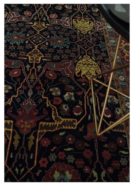 Fine Hand Knotted 6x9 Wool Traditional Antique Vintage Persian Blue and Red Area Rug | CP83869