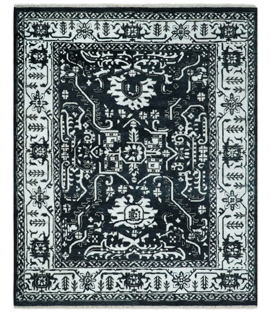 Handknotted Modern Rug Black and White 6x9, 8x10 and 9x12 Wool and Viscose Area Rug | CP840