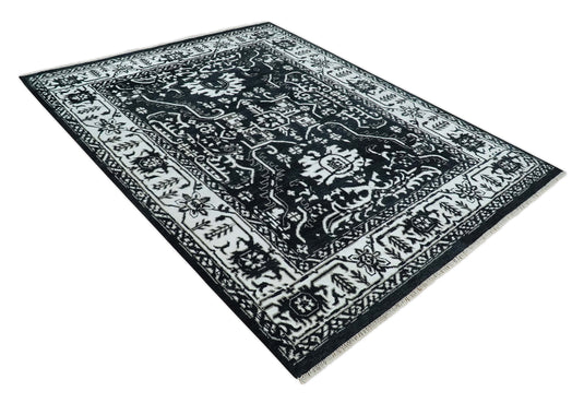 Handknotted Modern Rug Black and White 6x9, 8x10 and 9x12 Wool and Viscose Area Rug | CP840