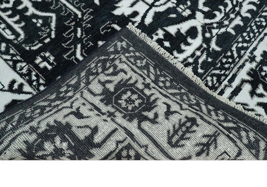 Handknotted Modern Rug Black and White 6x9, 8x10 and 9x12 Wool and Viscose Area Rug | CP840