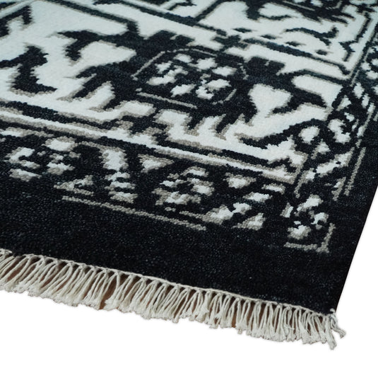 Handknotted Modern Rug Black and White 6x9, 8x10 and 9x12 Wool and Viscose Area Rug | CP840