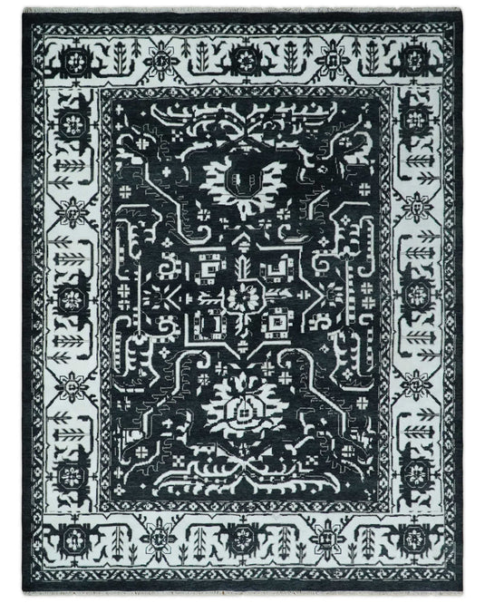 Handknotted Modern Rug Black and White 6x9, 8x10 and 9x12 Wool and Viscose Area Rug | CP840