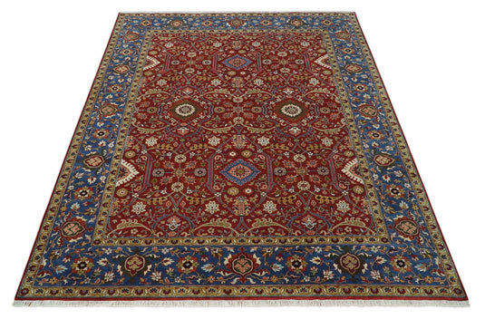 Antique Area 8x10 Red, Blue and Gold Traditional Hand Knotted Rug, Living Room, Bedroom and Dinning Rug | CP851810