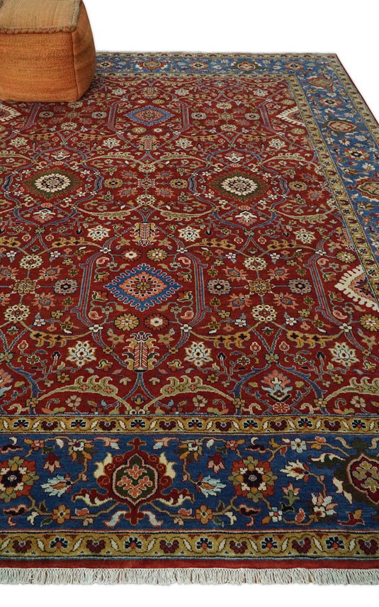 Antique Area 8x10 Red, Blue and Gold Traditional Hand Knotted Rug, Living Room, Bedroom and Dinning Rug | CP851810