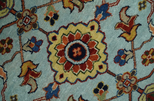 Traditional Vintage Style Antique Wool 9x12 Hand Knotted Blue, Gold and Ivory Rug | CP853