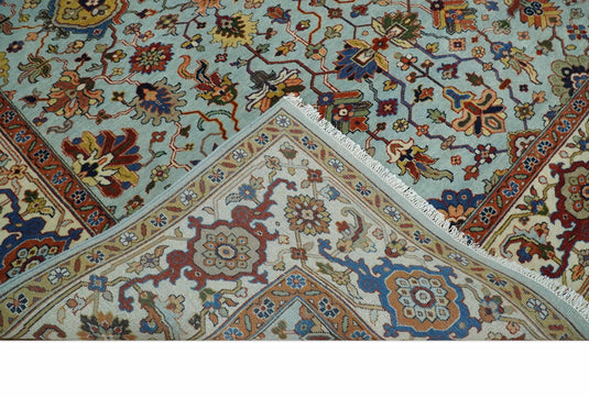 Traditional Vintage Style Antique Wool 9x12 Hand Knotted Blue, Gold and Ivory Rug | CP853