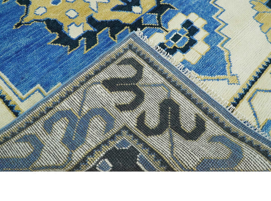 Beige, Blue and Gold Wool 5x8, 6x9, 8x10 and 9x12 Traditional Antique Vintage Persian Hand knotted Area Rug | CP861