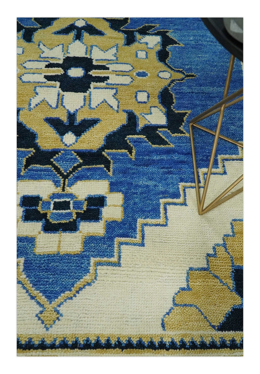 Beige, Blue and Gold Wool 5x8, 6x9, 8x10 and 9x12 Traditional Antique Vintage Persian Hand knotted Area Rug | CP861