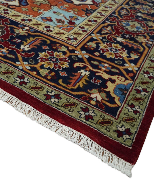 Antique Area 8x10 Red, Blue and Ivory Traditional Hand Knotted Rug, Living Room, Bedroom and Dinning Rug | CP863810