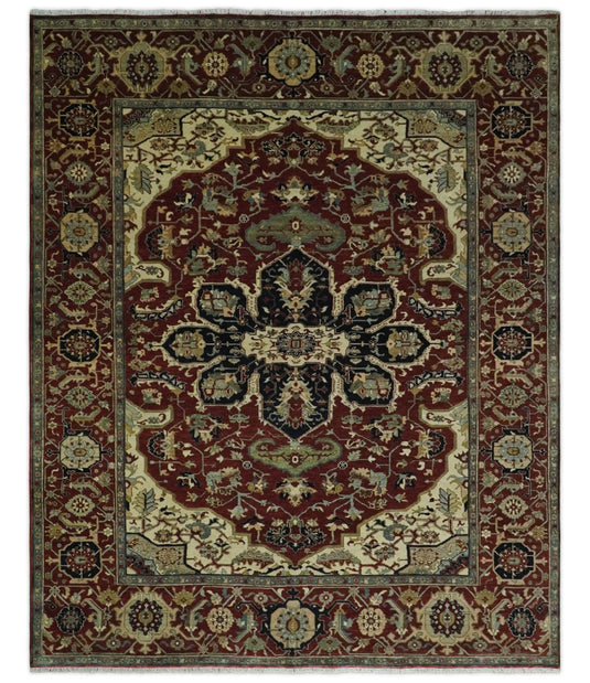 Antique Area 8x10 Red, Black and Beige Traditional Hand Knotted Rug, Living Room, Bedroom and Dinning Rug | CP865810