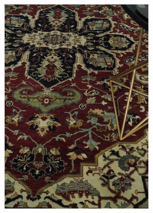 Antique Area 8x10 Red, Black and Beige Traditional Hand Knotted Rug, Living Room, Bedroom and Dinning Rug | CP865810