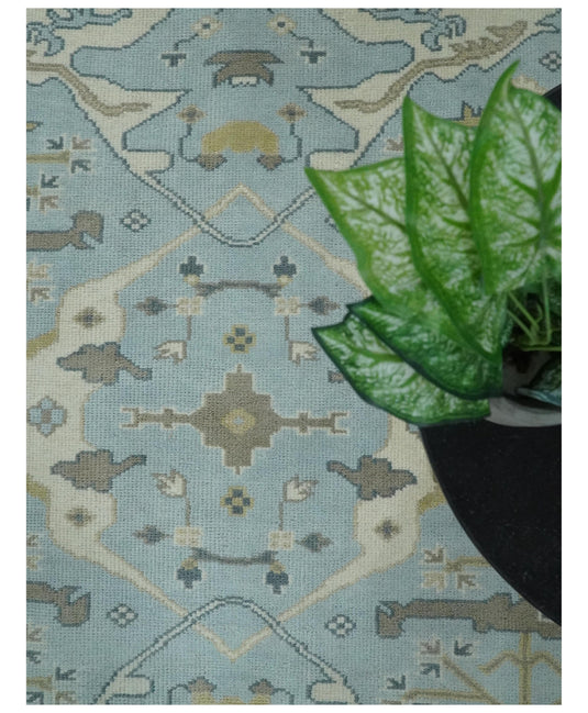 Traditional Antique 6x8 Vintage Oriental Oushak Blue, Beige and Camel Hand Knotted  Wool Area Rug | CP86968