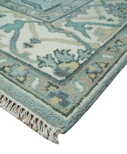 Traditional Antique 6x9 Vintage Oriental Oushak Blue, Ivory and Camel Hand Knotted  Wool Area Rug | CP87169