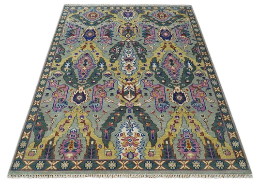 Antique Tradtional Vintage Handknotted Oushak Green, Pink and Gold 5x8,6x9,8x10,9x12,10x14 and 12x15 Area Rug | CP872