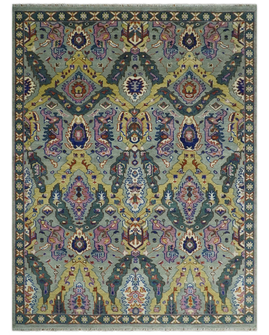 Antique Tradtional Vintage Handknotted Oushak Green, Pink and Gold 5x8,6x9,8x10,9x12,10x14 and 12x15 Area Rug | CP872