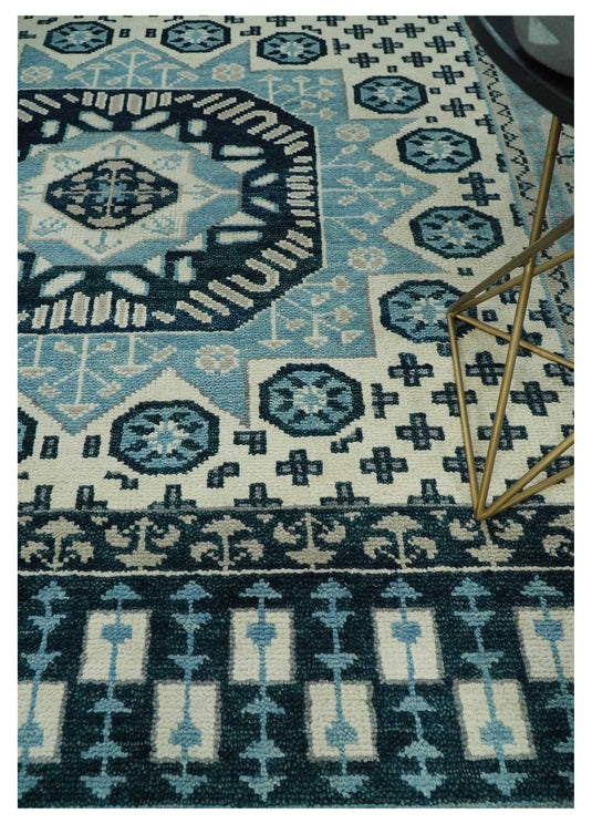 Fine Traditional Hand Knotted Mamluk Beige, Blue and Grey 8x10 Fine Vintage Persian Style Antique Wool Rug | CP875810