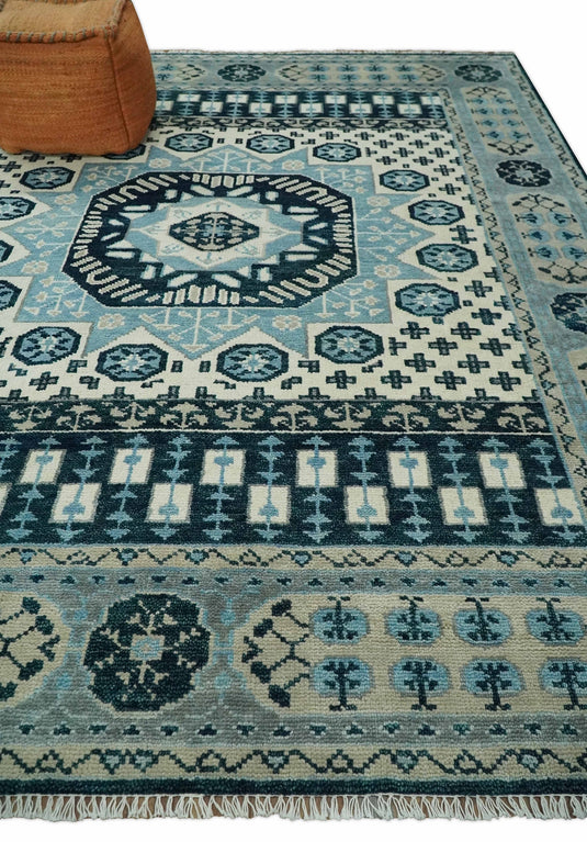 Fine Traditional Hand Knotted Mamluk Beige, Blue and Grey 8x10 Fine Vintage Persian Style Antique Wool Rug | CP875810