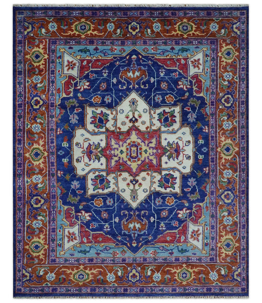 Antique Tradtional Vintage Heriz Serapi Blue, Beige Colorful 5x8,6x9,8x10,9x12,10x14 and 12x15 Area Rug | CP878