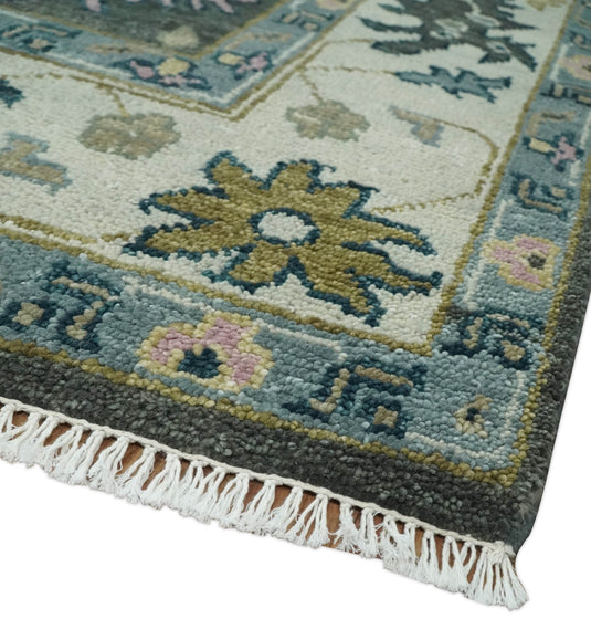 Traditional Persian Hand knotted Oriental Oushak 9x12 Wool Dark Gray and Ivory Area Rug | CP891912