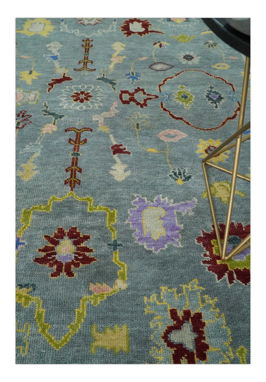 Traditional Hand knotted Oushak 8x10 Wool Persian Blue and Silver Vibrant Colorful Area Rug | CP893810