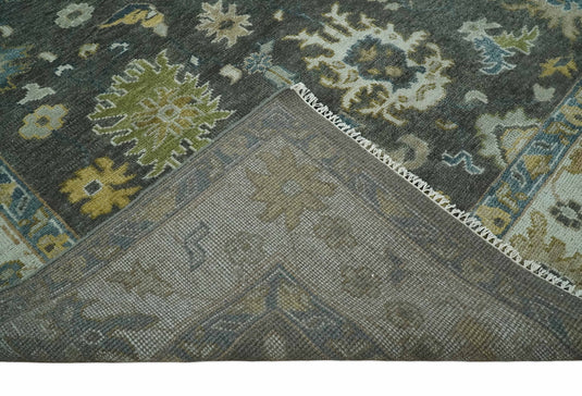 Antique Traditional Persian Hand knotted Oushak 9x12 Wool Charcoal and Ivory Area Rug | CP898912