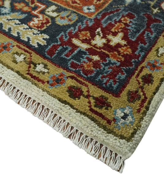 Traditional Ivory, Blue and Red Hand knotted 9x12 Vintage Oriental Medallion Area Rug, Living Room, Dinning and Kitchen Rug | CP900810