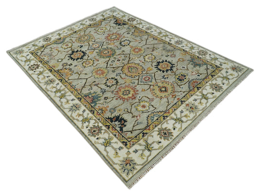 Antique Tradtional Vintage Colorful Oriental Oushak Silver, Ivory and Gold 5x8, 6x9, 8x10, 9x12, 10x14 and 12x15 Area Rug | CP901