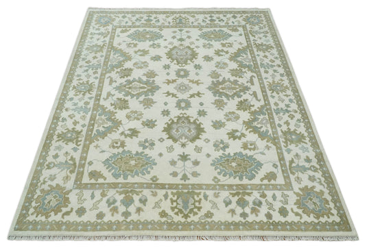 Antique Oriental Oushak 8x10 Large Handmade Vintage Persian Ivory, Grey and Olive Wool Area Rug |CP902810