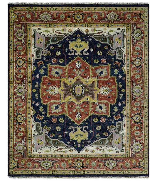 Antique Tradtional Vintage Heriz Serapi Blue and Rust Colorful 5x8,6x9,8x10,9x12,10x14 and 12x15 Area Rug | CP906