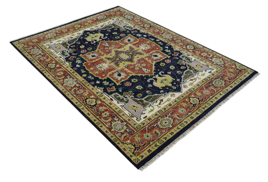 Antique Tradtional Vintage Heriz Serapi Blue and Rust Colorful 5x8,6x9,8x10,9x12,10x14 and 12x15 Area Rug | CP906